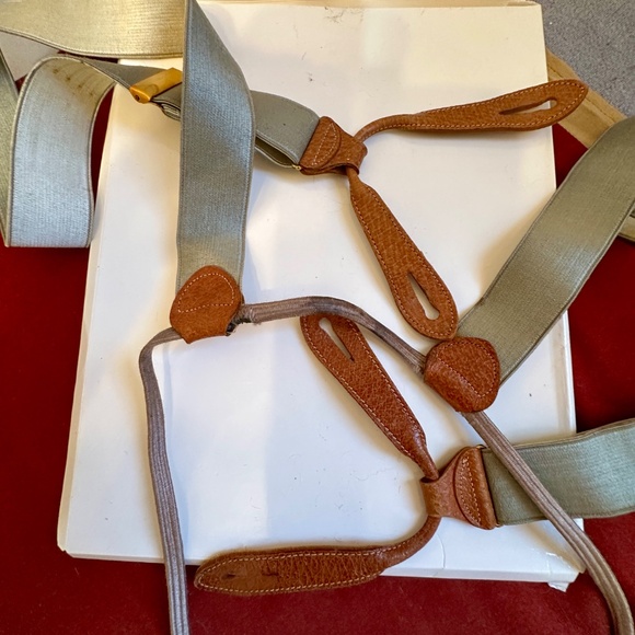 Vintage Button Suspenders Hickok Grey Leather Ends Adjustable - Picture 16 of 16